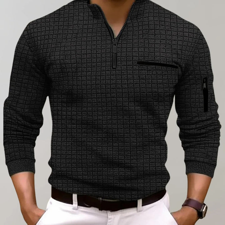 Heren polo met opstaande kraag en ritsdetail