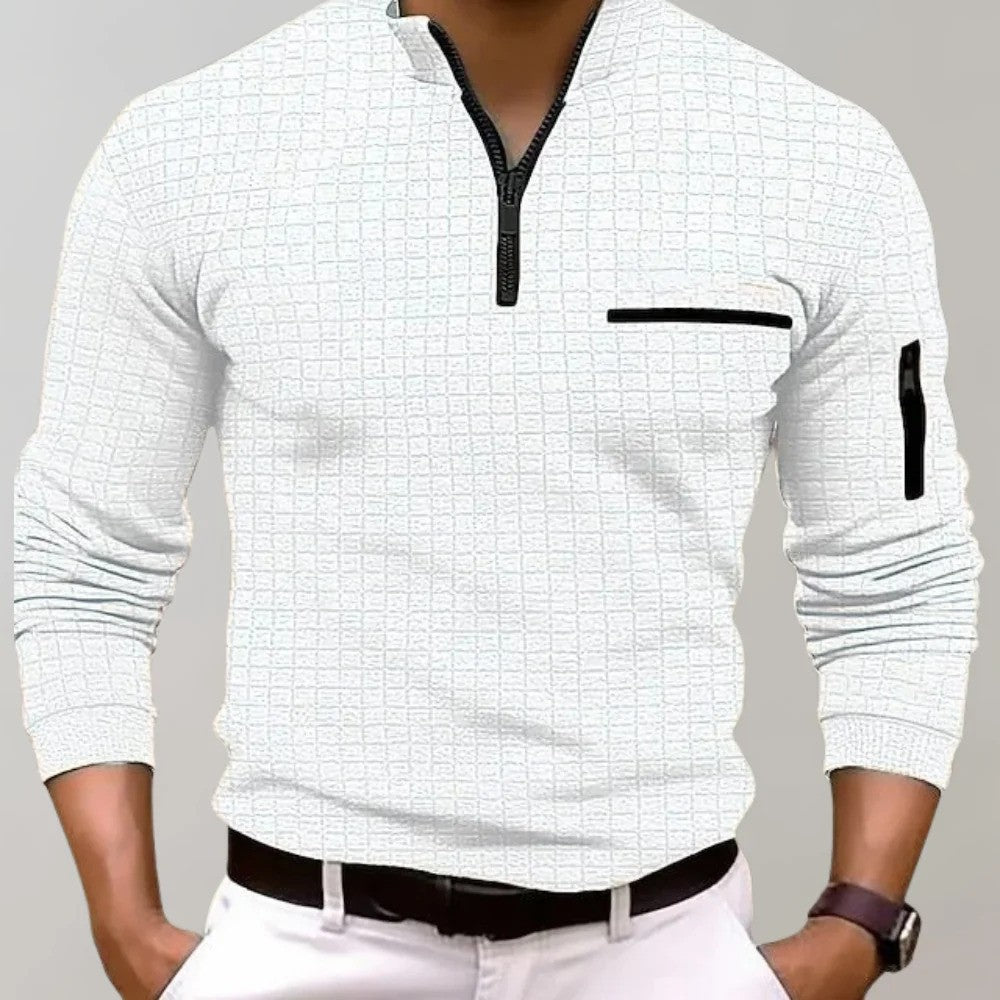Heren polo met opstaande kraag en ritsdetail 2