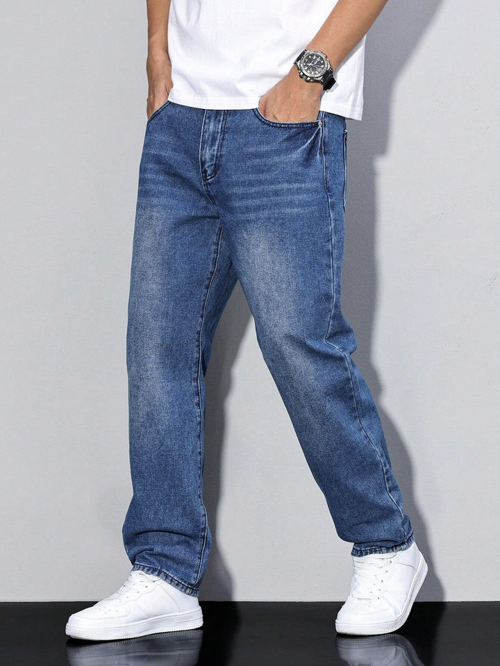 Heren Baggy Jeans Met Losse Pasvorm En Wijde Pijpen in Donkerblauw