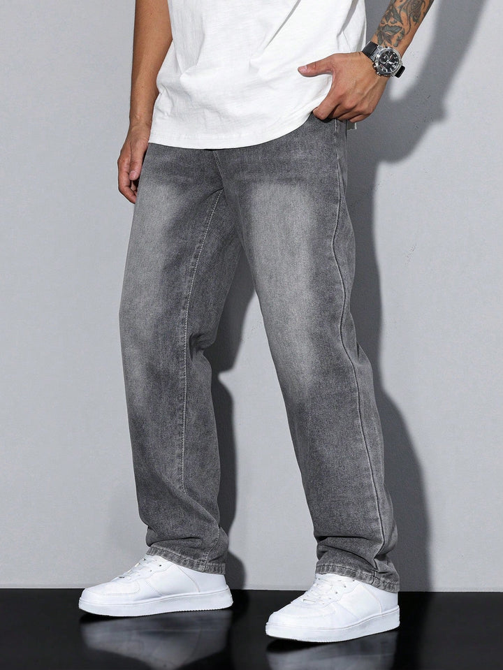 Heren Baggy Jeans Met Losse Pasvorm En Wijde Pijpen in Grijs