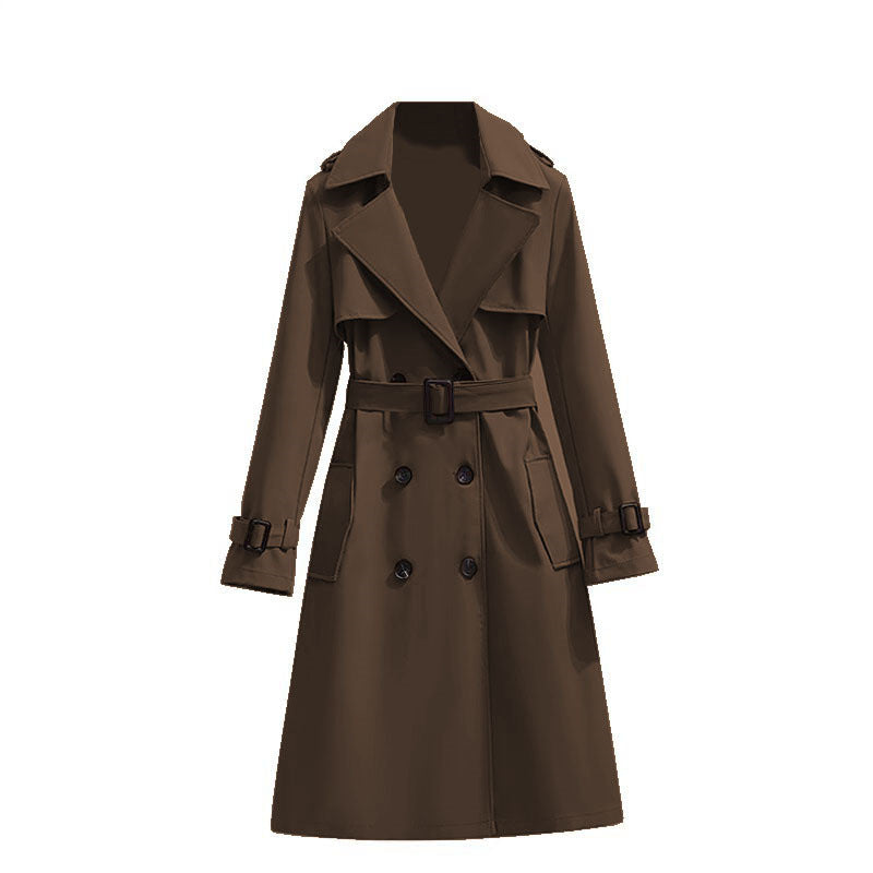 Dames Klassieke Halflange Trenchcoat Met Verstelbare Tailleband in Bruin