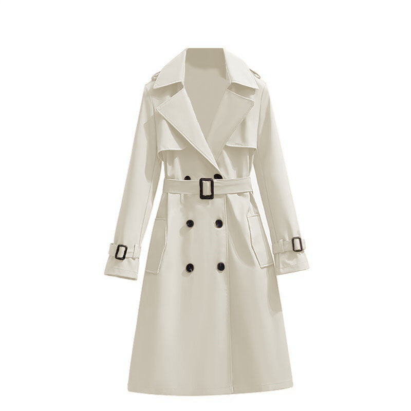 Dames Klassieke Halflange Trenchcoat Met Verstelbare Tailleband in Gebroken Wit
