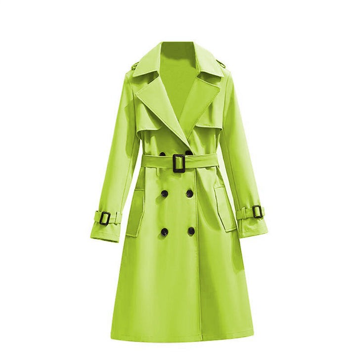 Dames Klassieke Halflange Trenchcoat Met Verstelbare Tailleband in Limoengroen