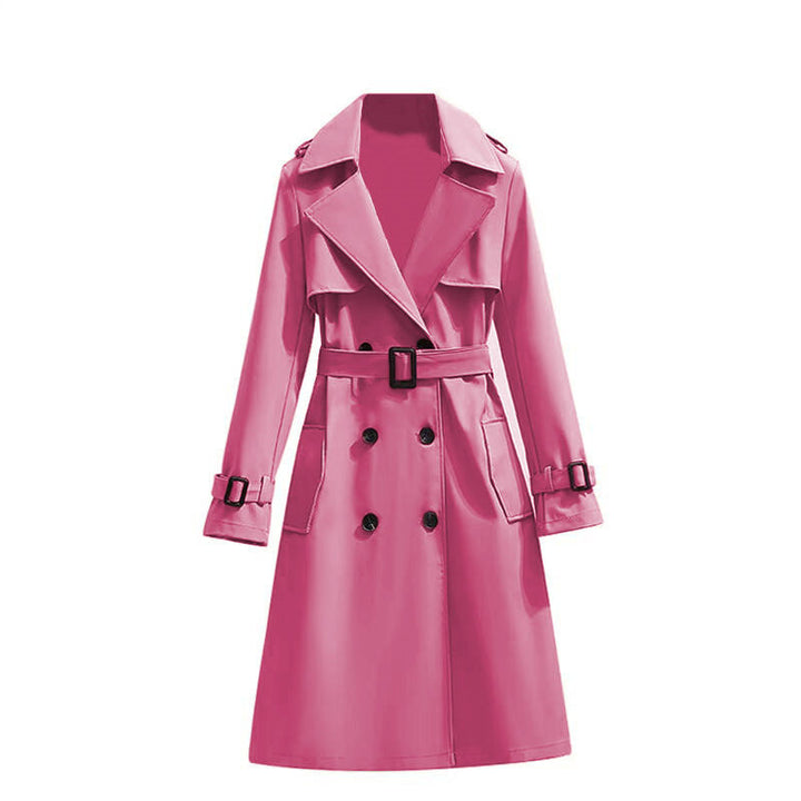 Dames Klassieke Halflange Trenchcoat Met Verstelbare Tailleband in Roze