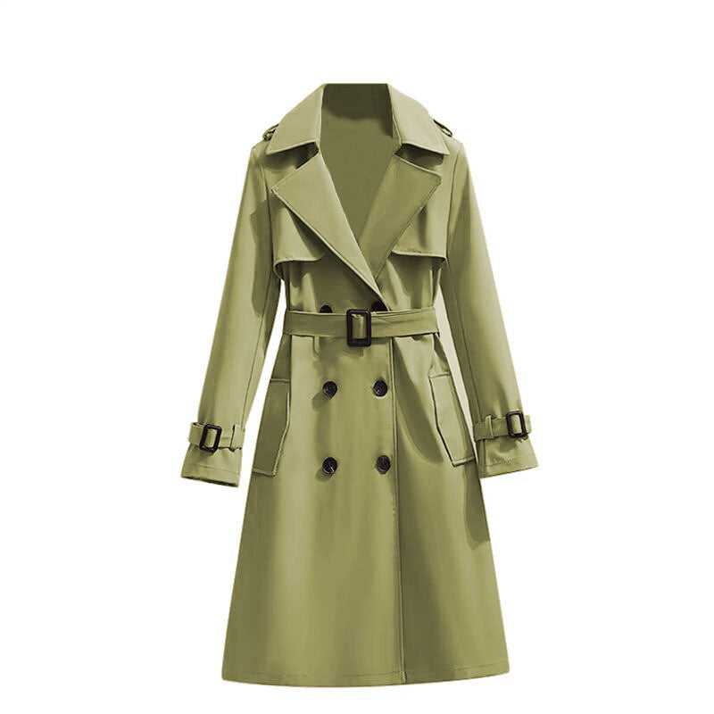 Dames Klassieke Halflange Trenchcoat Met Verstelbare Tailleband in Avocado