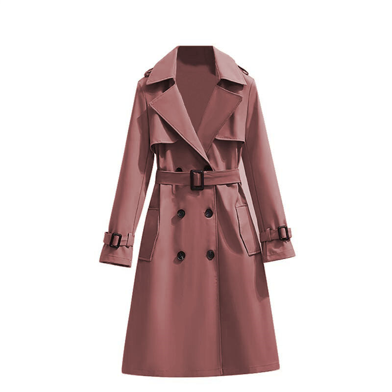Dames Klassieke Halflange Trenchcoat Met Verstelbare Tailleband in Oudroze