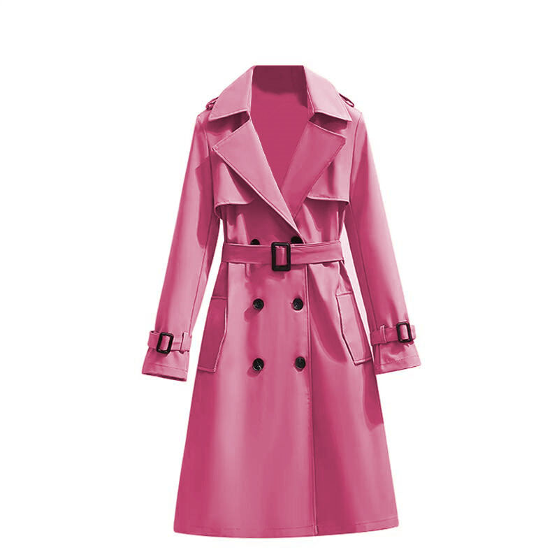 Dames Klassieke Halflange Trenchcoat Met Verstelbare Tailleband detailfoto 7