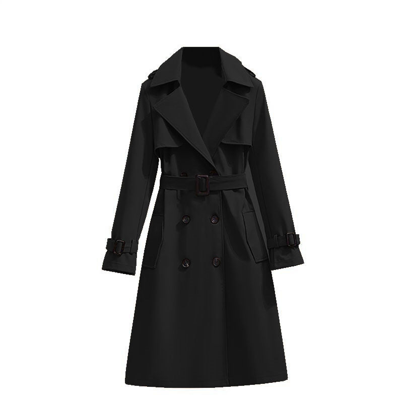 Dames Klassieke Halflange Trenchcoat Met Verstelbare Tailleband detailfoto 8