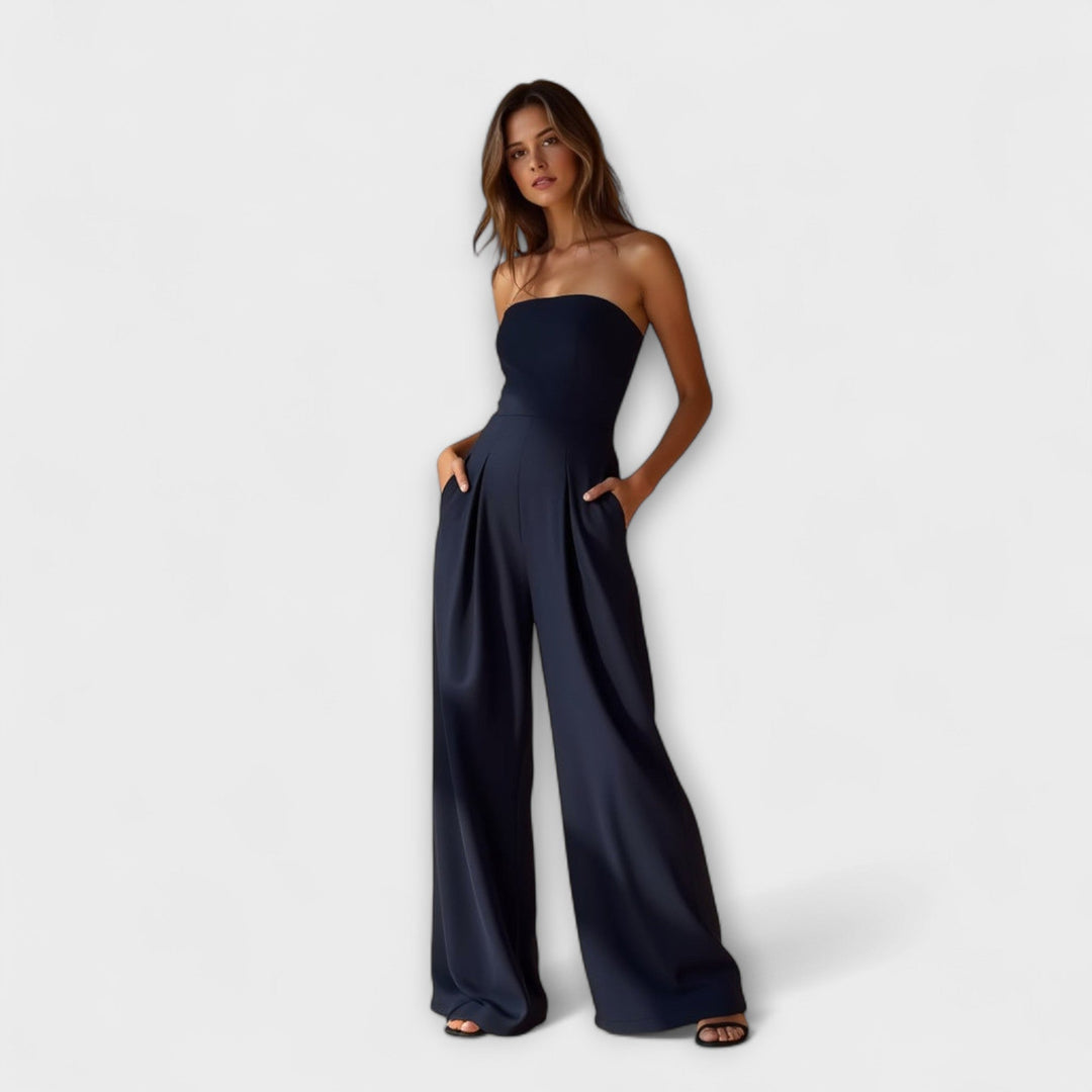 Dames strapless jumpsuit met aansluitende pasvorm