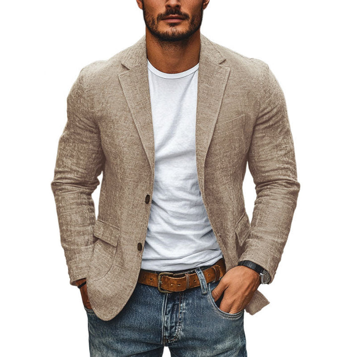 Heren Slim Fit Colbert In Linnenlook Met Klassieke Revers in Beige