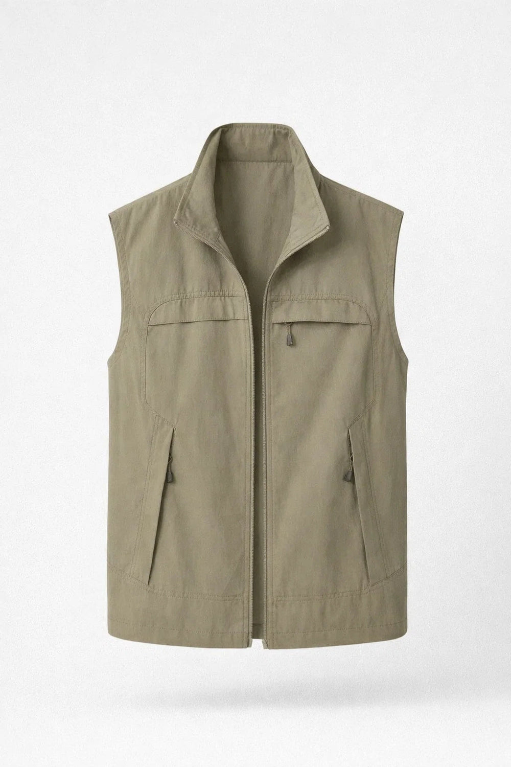 Losse productfoto van de bodywarmer in khaki