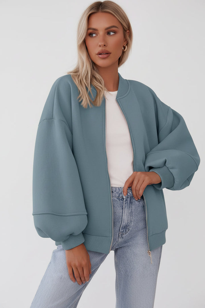 Dames Oversized Bomberjas Met Rits En Elastische Boorden detailfoto 3