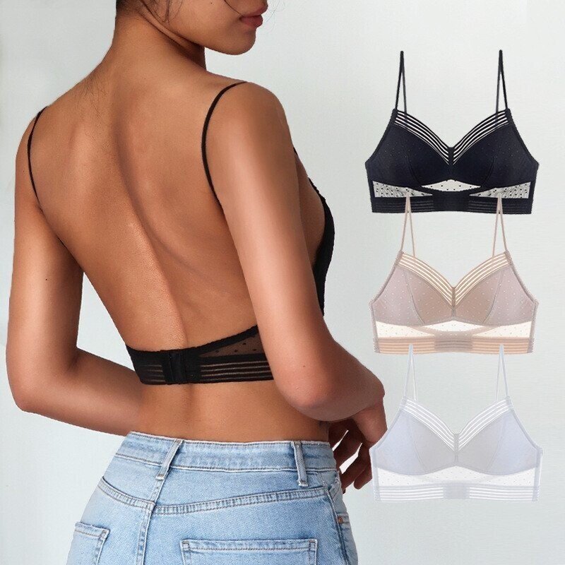 Open rug en de bralette in zwart, beige en wit