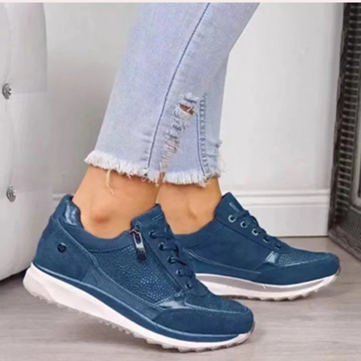 Dames Sneakers Met Ritsdetail En Brede Pasvorm in Blauw
