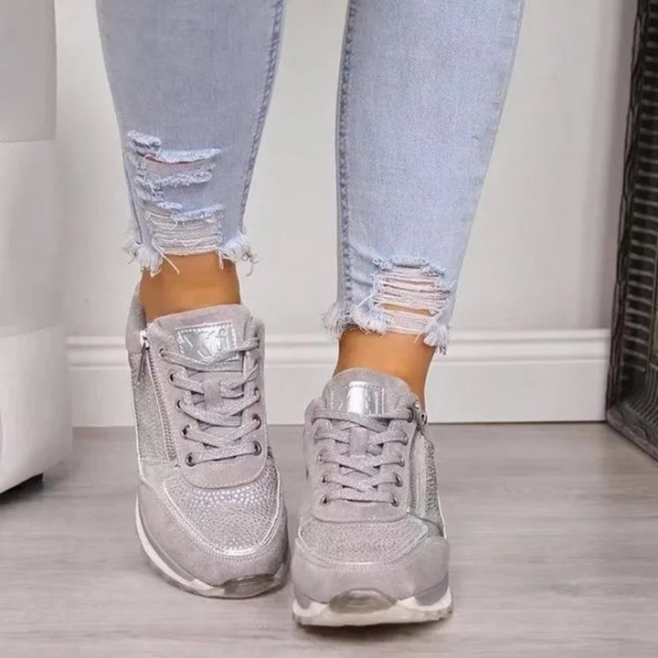 Dames Sneakers Met Ritsdetail En Brede Pasvorm in Zilver