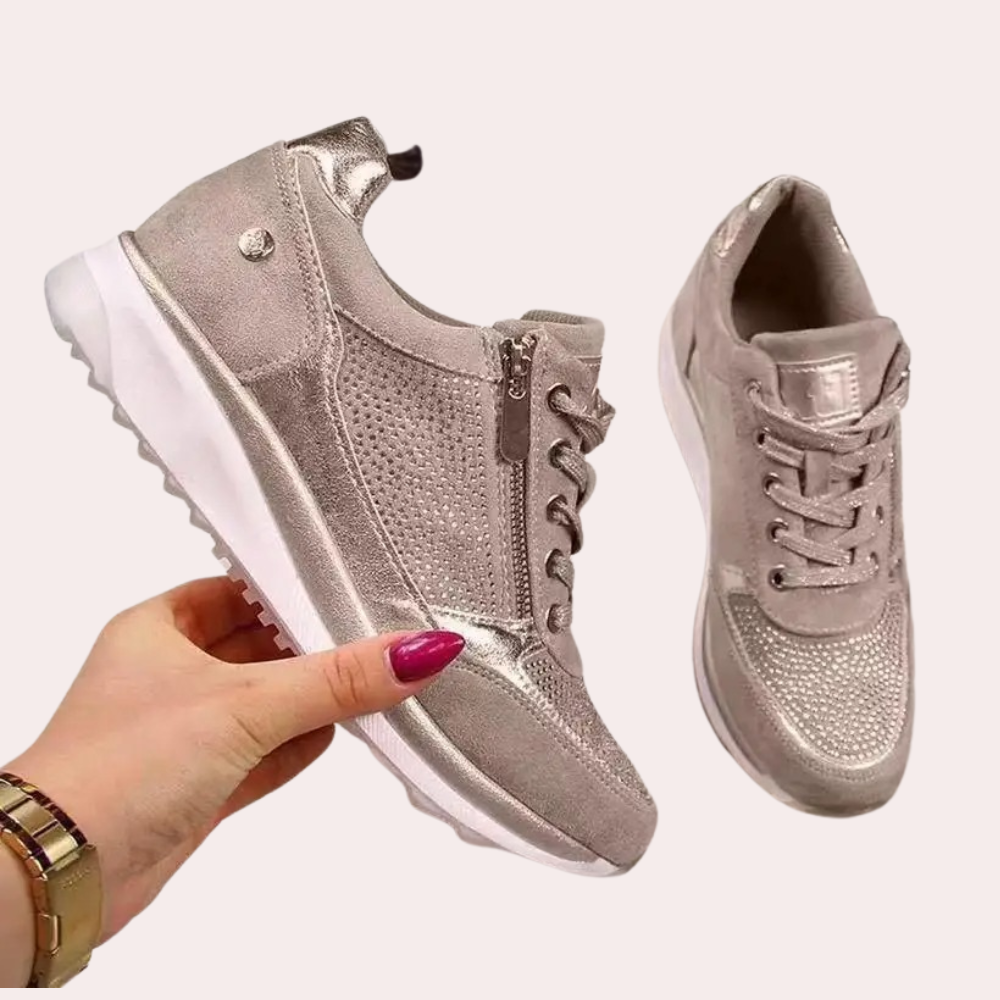 Dames Sneakers Met Ritsdetail En Brede Pasvorm in Beige