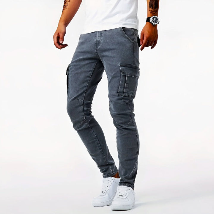 Heren Cargo Jeans Met Slim Fit En Zijzakken in Grijs