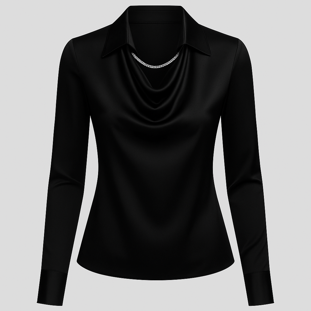 Dames satijnen blouse met watervalhals 7
