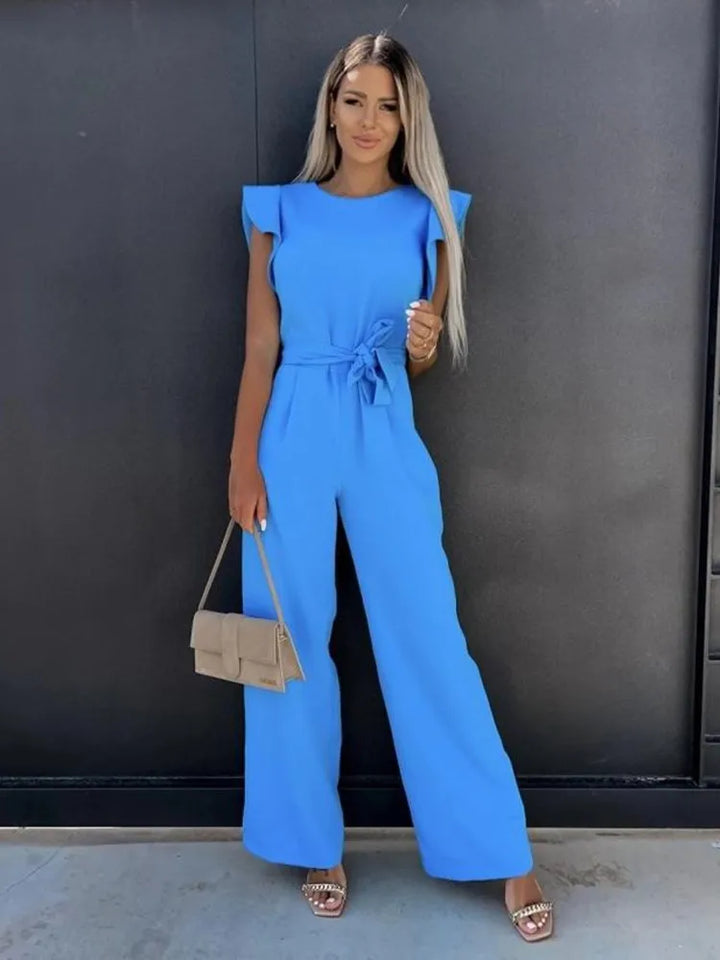 Dames Mouwloze Jumpsuit Met Tailleband En Wijde Pijpen detailfoto 4