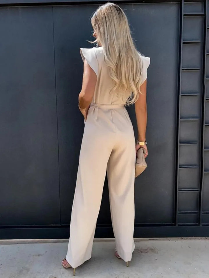 Dames Mouwloze Jumpsuit Met Tailleband En Wijde Pijpen detailfoto 6