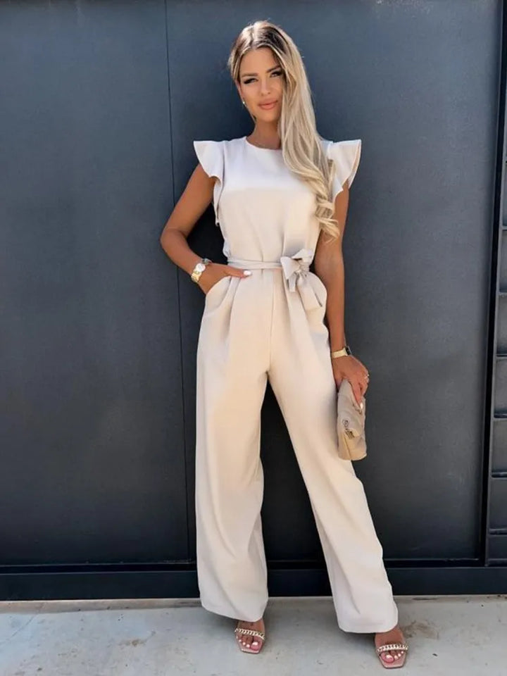 Dames Mouwloze Jumpsuit Met Tailleband En Wijde Pijpen detailfoto 1