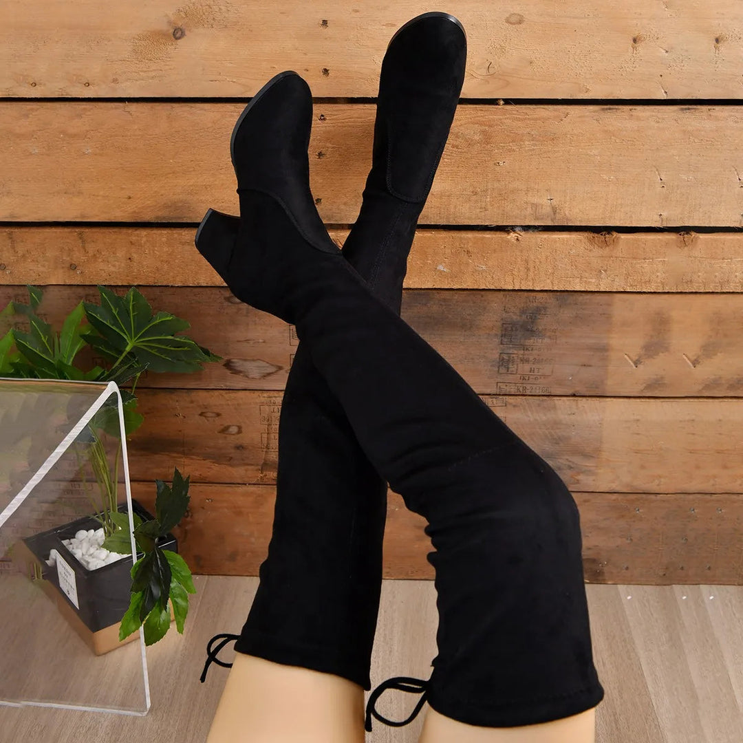 Dames Elegante Overknee Laarzen Met Blokhak En Ronde Neus detailfoto 4