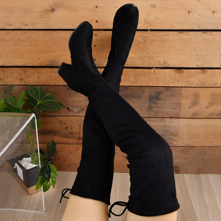 Dames Elegante Overknee Laarzen Met Blokhak En Ronde Neus detailfoto 4