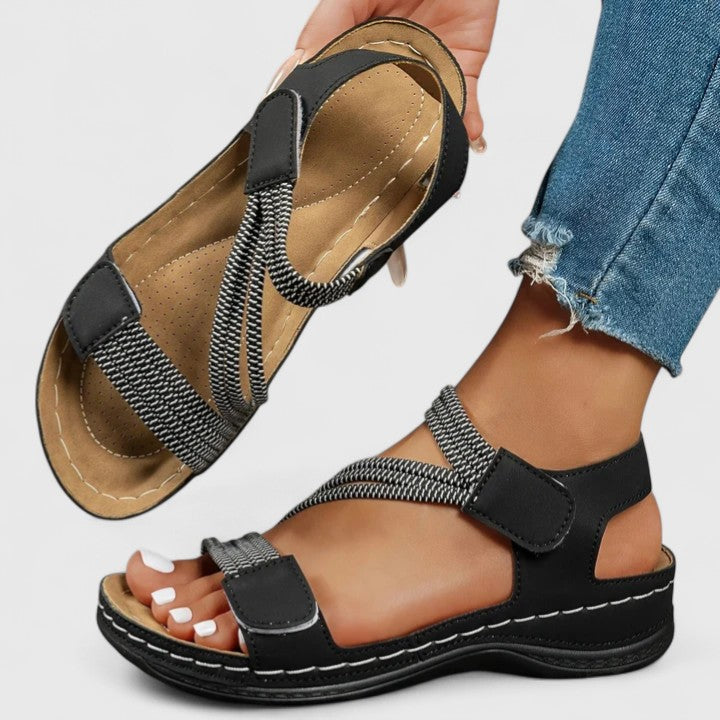 Dames Comfortsandalen Met Klittenband En Zacht Voetbed in Zwart