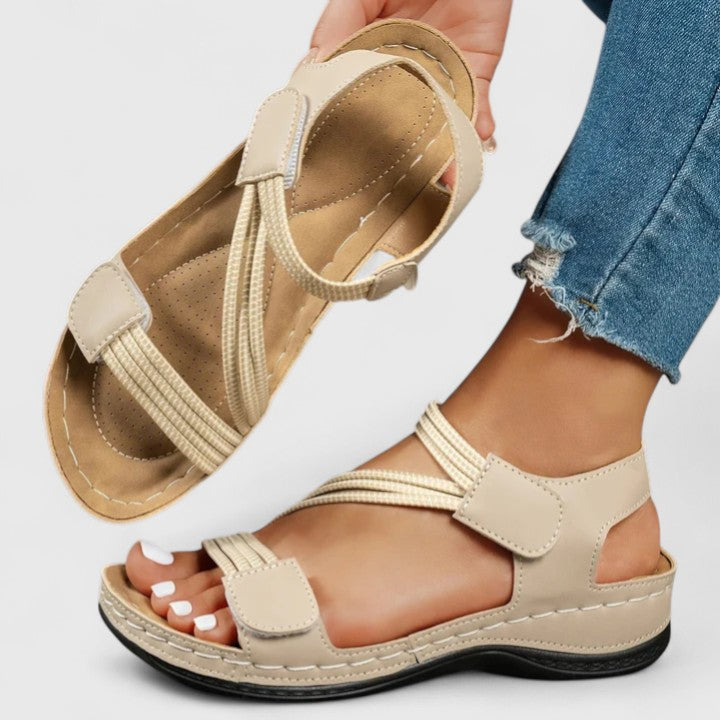 Dames Comfortsandalen Met Klittenband En Zacht Voetbed in Beige
