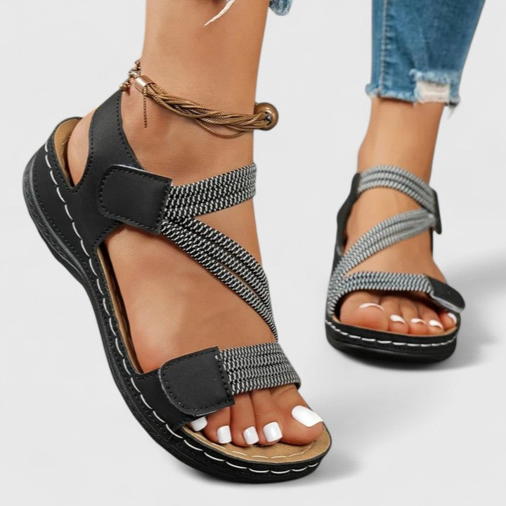 Dames Comfortsandalen Met Klittenband En Zacht Voetbed in Zwart