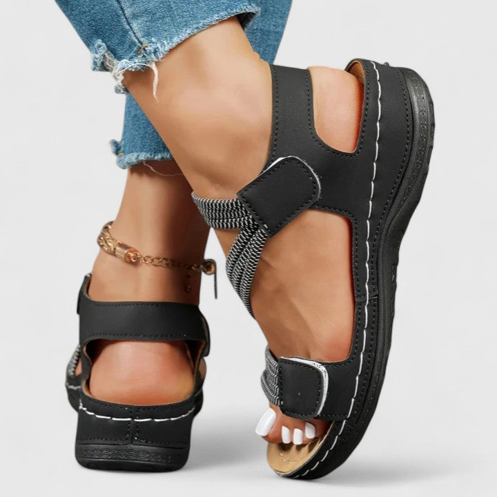 Dames Comfortsandalen Met Klittenband En Zacht Voetbed in Zwart