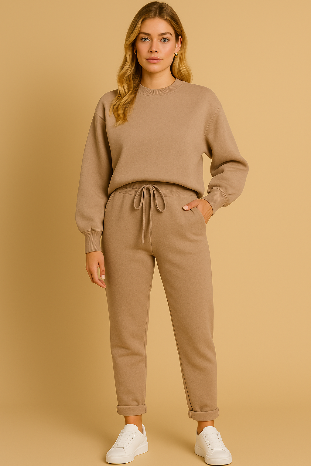 Dames Zachte Lounge Set Met Ronde Hals Trui En Joggingbroek detailfoto 11