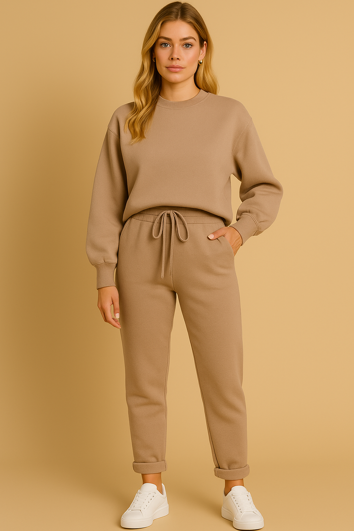 Dames Zachte Lounge Set Met Ronde Hals Trui En Joggingbroek detailfoto 11