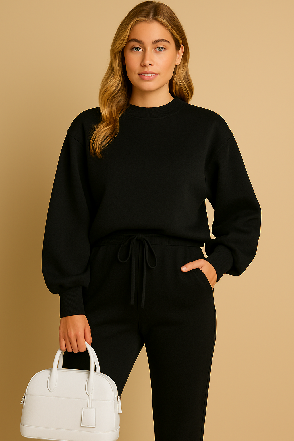 Dames Zachte Lounge Set Met Ronde Hals Trui En Joggingbroek detailfoto 10