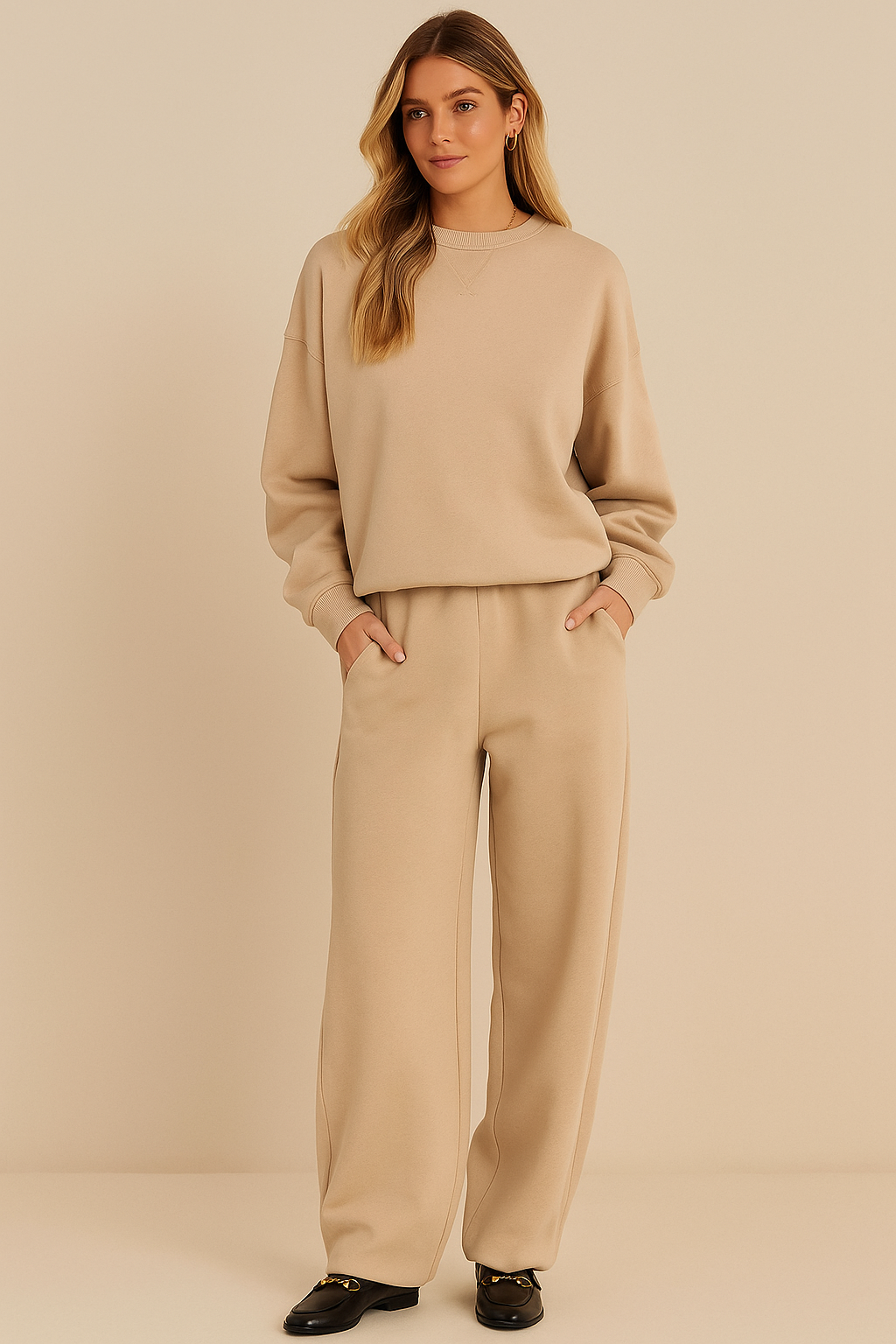 Dames Comfortabele Tweedelige Sweater Set Met Hoge Taille detailfoto 8