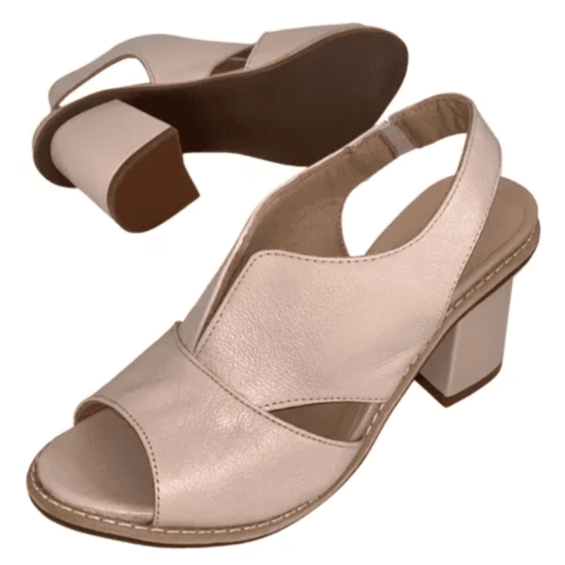 Dames Peeptoe Sandalen Met Stevige Blokhak En Slingback Bandje in Beige zool en hak