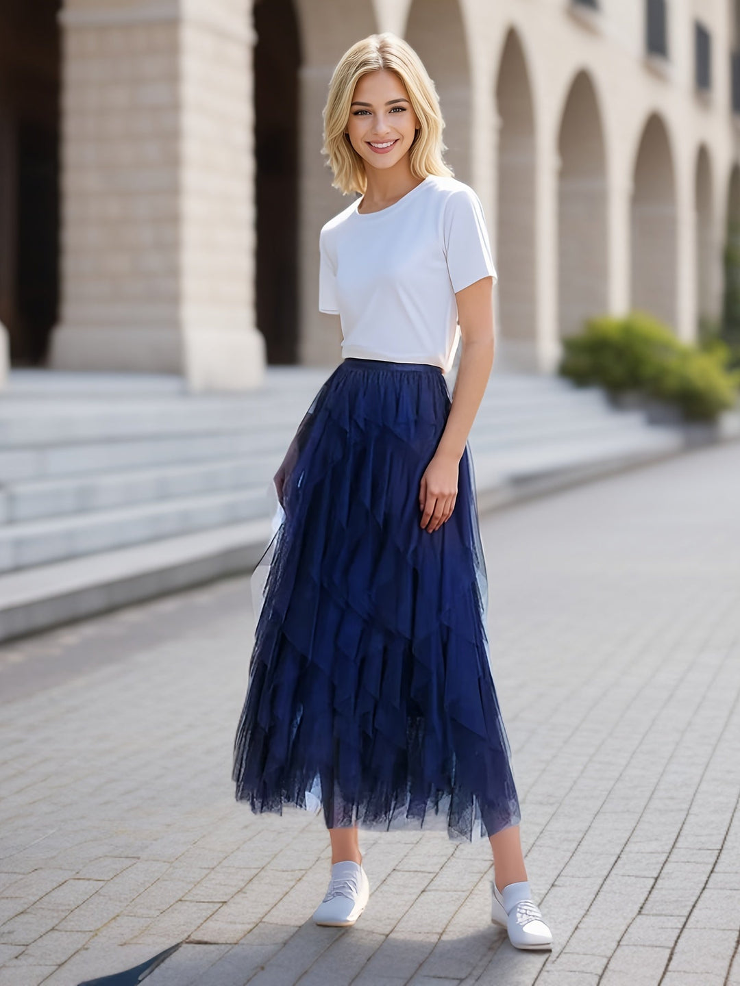 Dames Gelaagde Maxi Rok Met Elastische Taille detailfoto 5