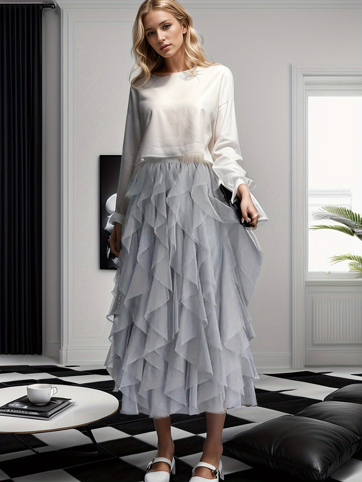 Dames Gelaagde Maxi Rok Met Elastische Taille detailfoto 6