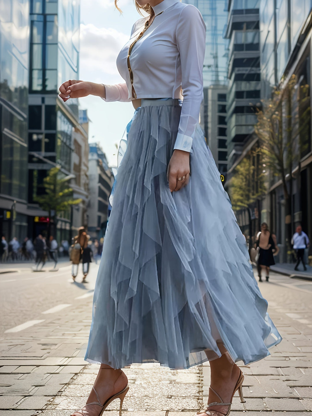 Dames Gelaagde Maxi Rok Met Elastische Taille detailfoto 7