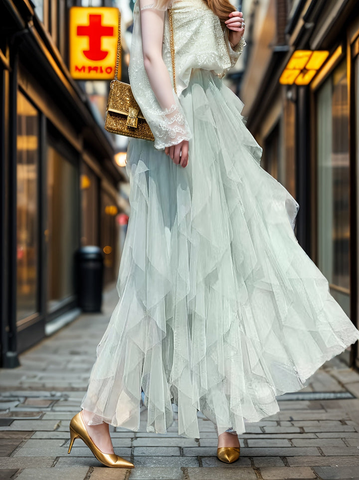 Dames Gelaagde Maxi Rok Met Elastische Taille detailfoto 8
