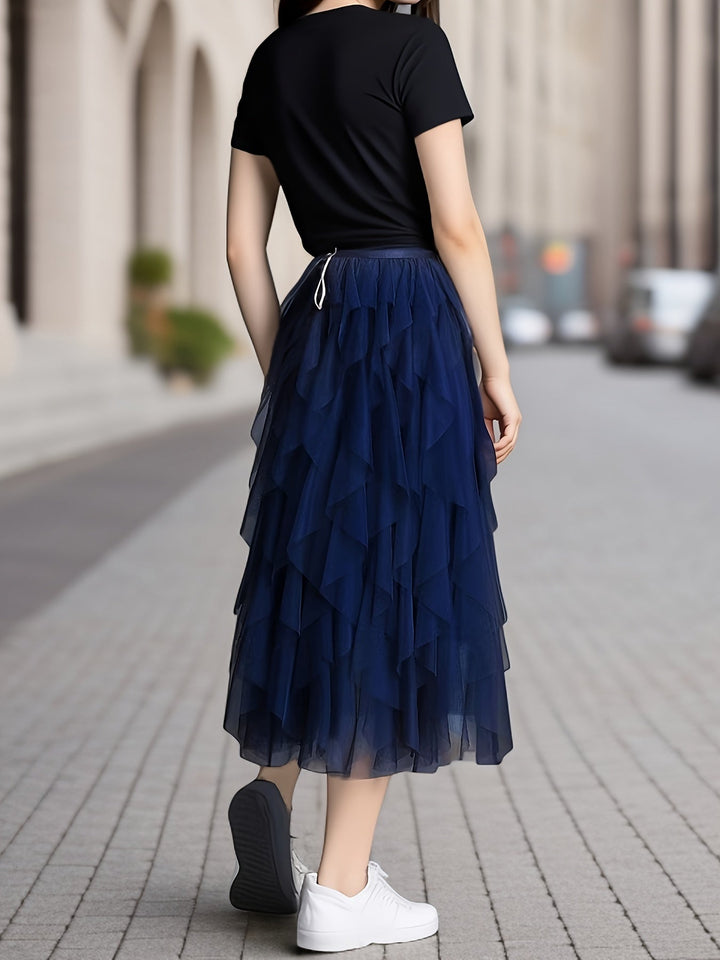Dames Gelaagde Maxi Rok Met Elastische Taille detailfoto 9