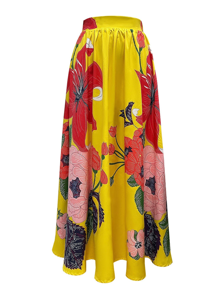 Dames Maxi Rok Met Bloemenprint En Hoge Taille detailfoto 1