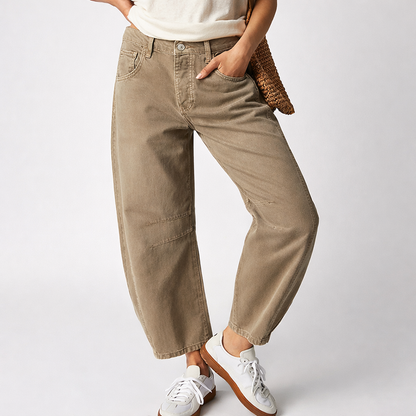 Dames Baggy Wide Leg Jeans Washed Lang