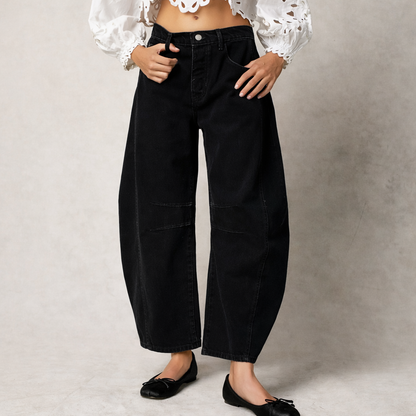 Dames Baggy Wide Leg Jeans Washed Lang
