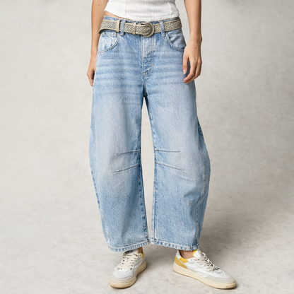 Dames Baggy Wide Leg Jeans Washed Lang