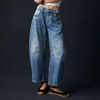 Dames Baggy Wide Leg Jeans Washed Lang