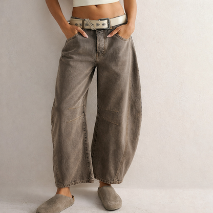 Dames Baggy Wide Leg Jeans Washed Lang