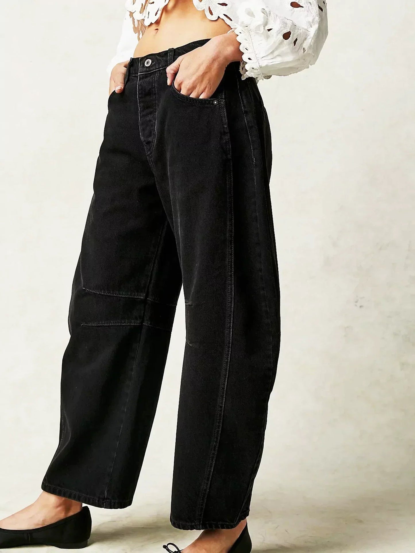 Dames Barrel Leg Jeans Cropped Lang