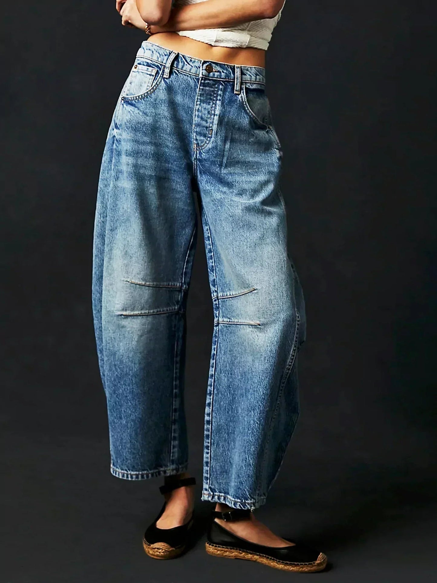 Dames Barrel Leg Jeans Cropped Lang