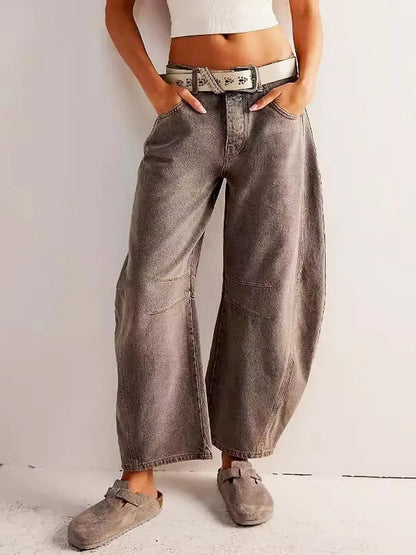Dames Barrel Leg Jeans Cropped Lang